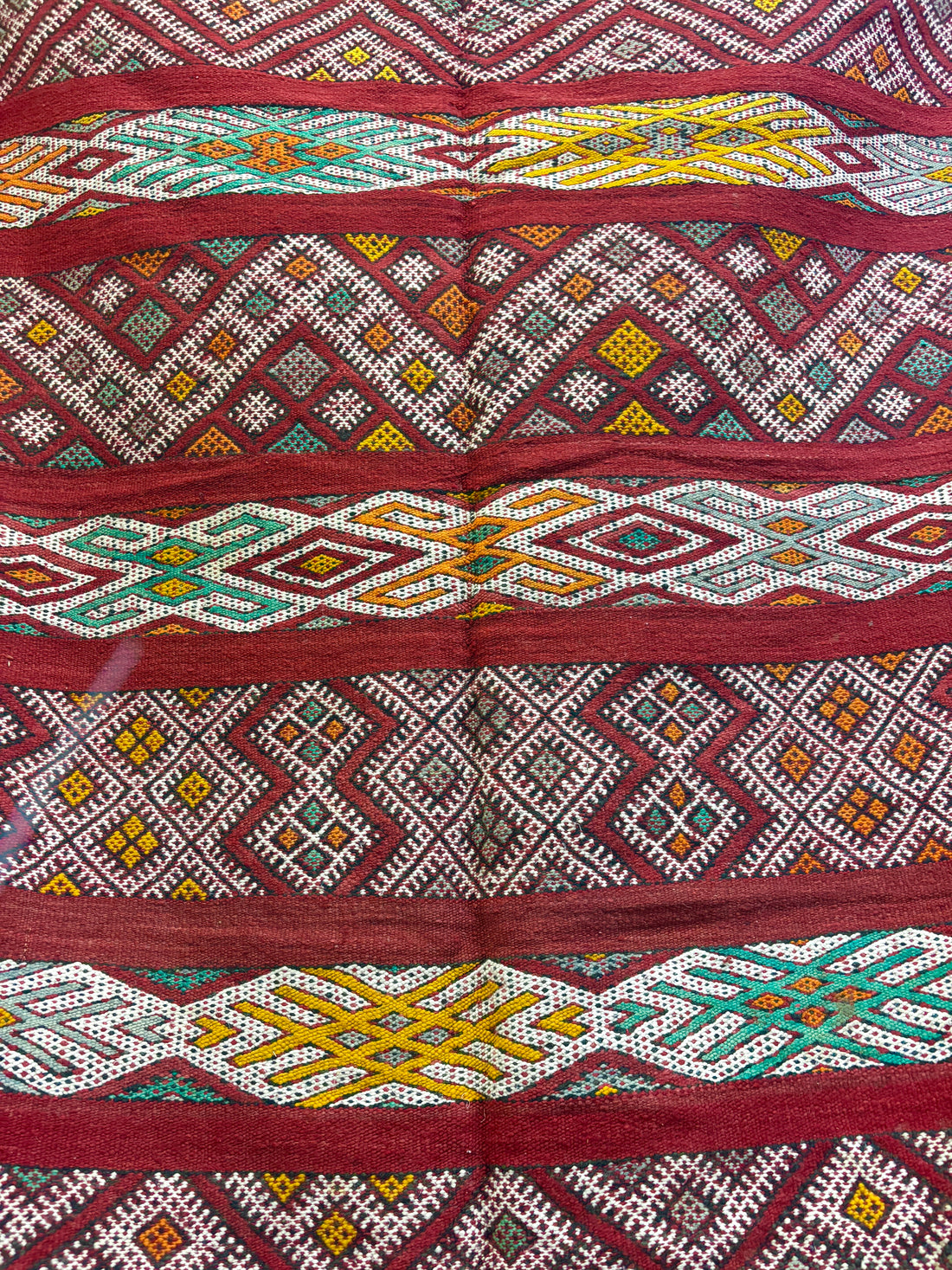 Kilim with Crimson Field and Continuous Brocaded Bands