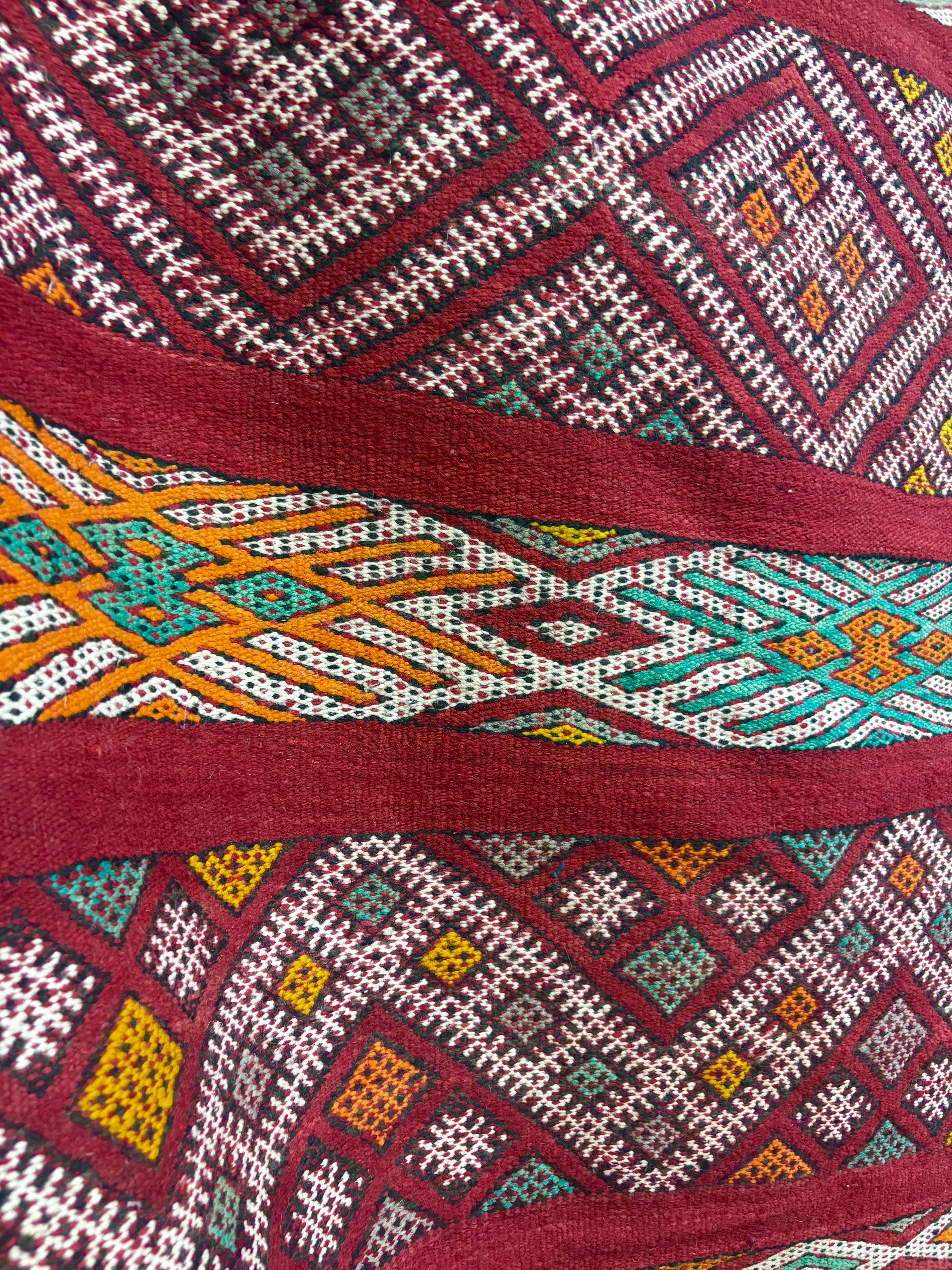 Kilim with Crimson Field and Continuous Brocaded Bands