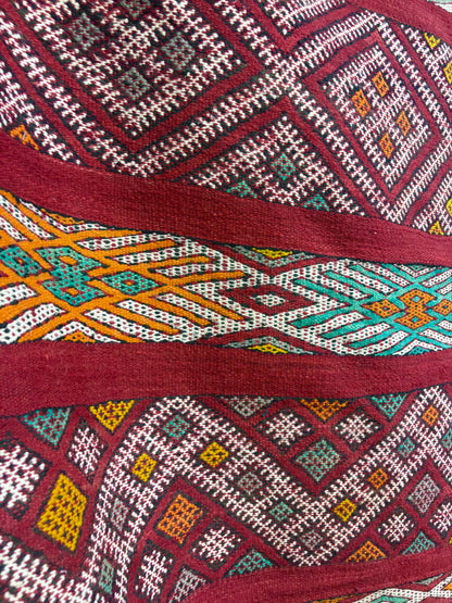 Kilim with Crimson Field and Continuous Brocaded Bands