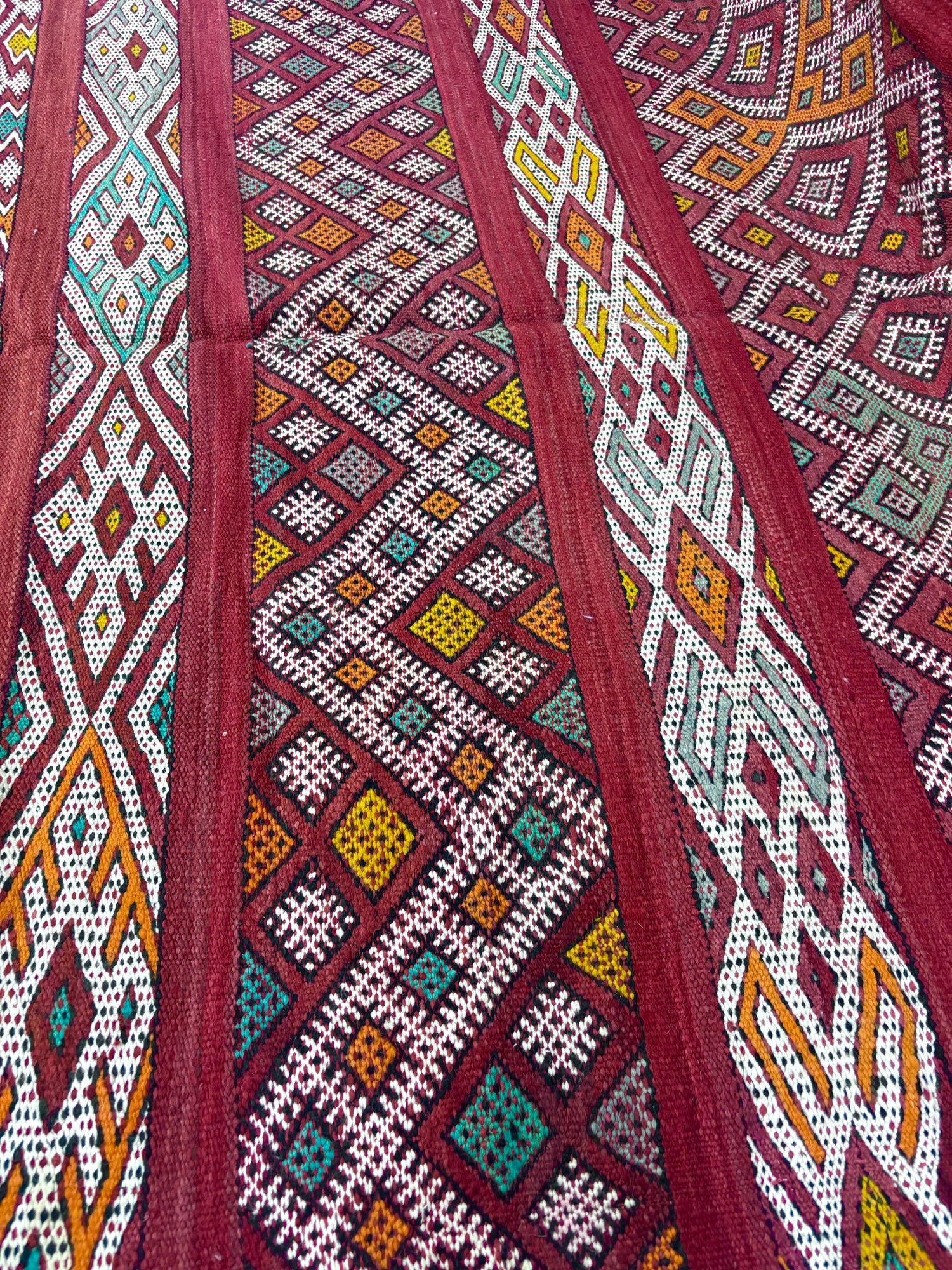 Kilim with Crimson Field and Continuous Brocaded Bands