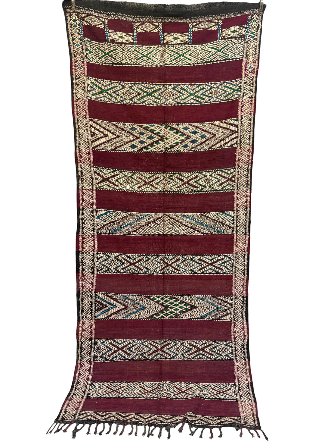 Zemmour Kilim with Aubergine Ground and Ivory Brocaded Bands