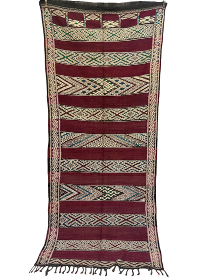 Zemmour Kilim with Aubergine Ground and Ivory Brocaded Bands