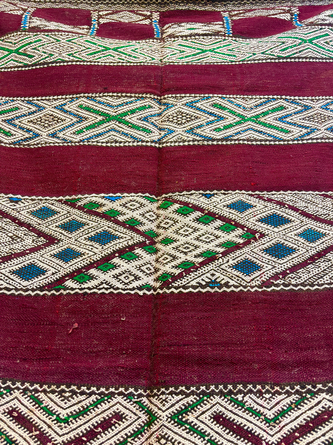 Zemmour Kilim with Aubergine Ground and Ivory Brocaded Bands