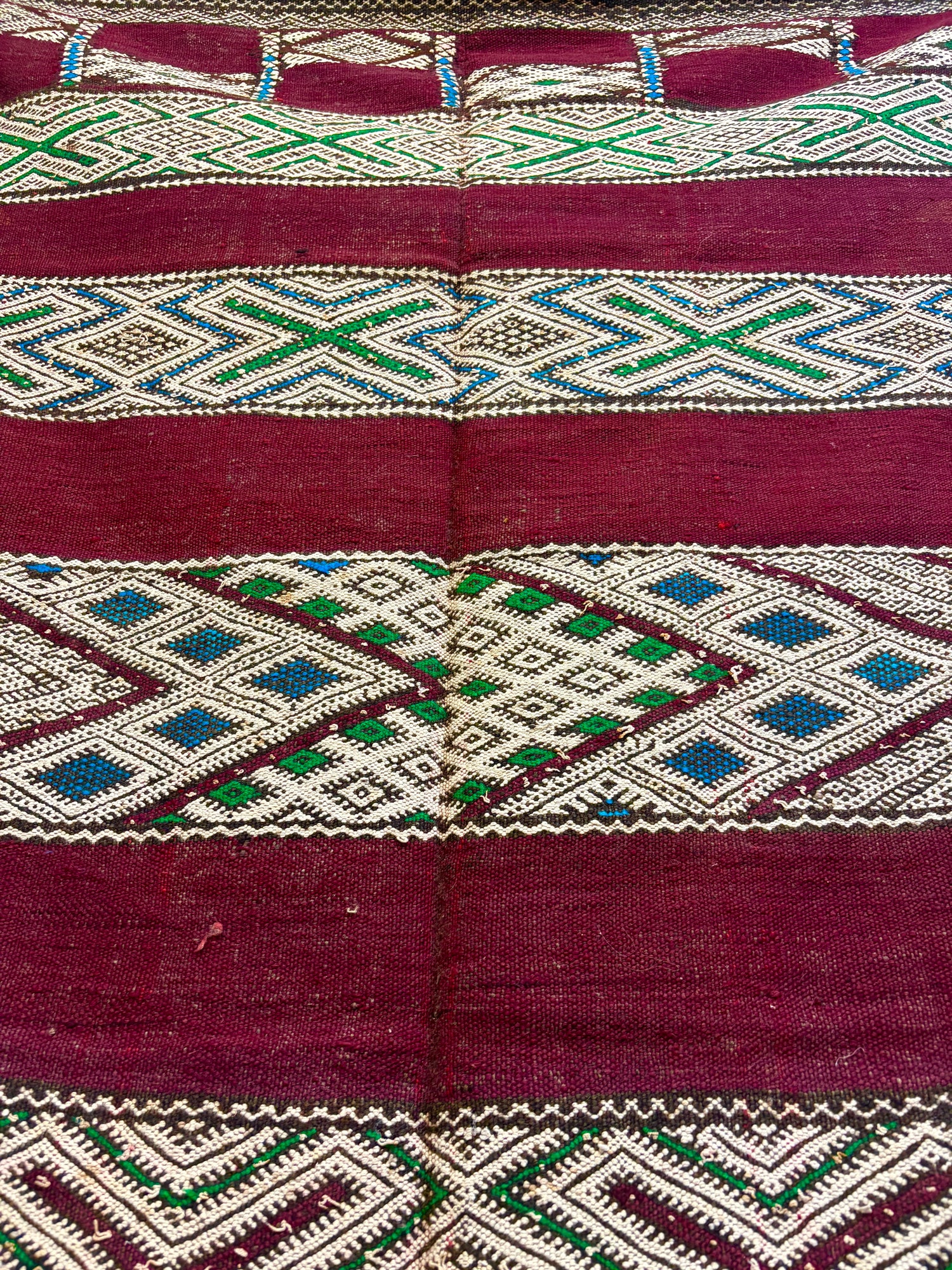 Zemmour Kilim with Aubergine Ground and Ivory Brocaded Bands