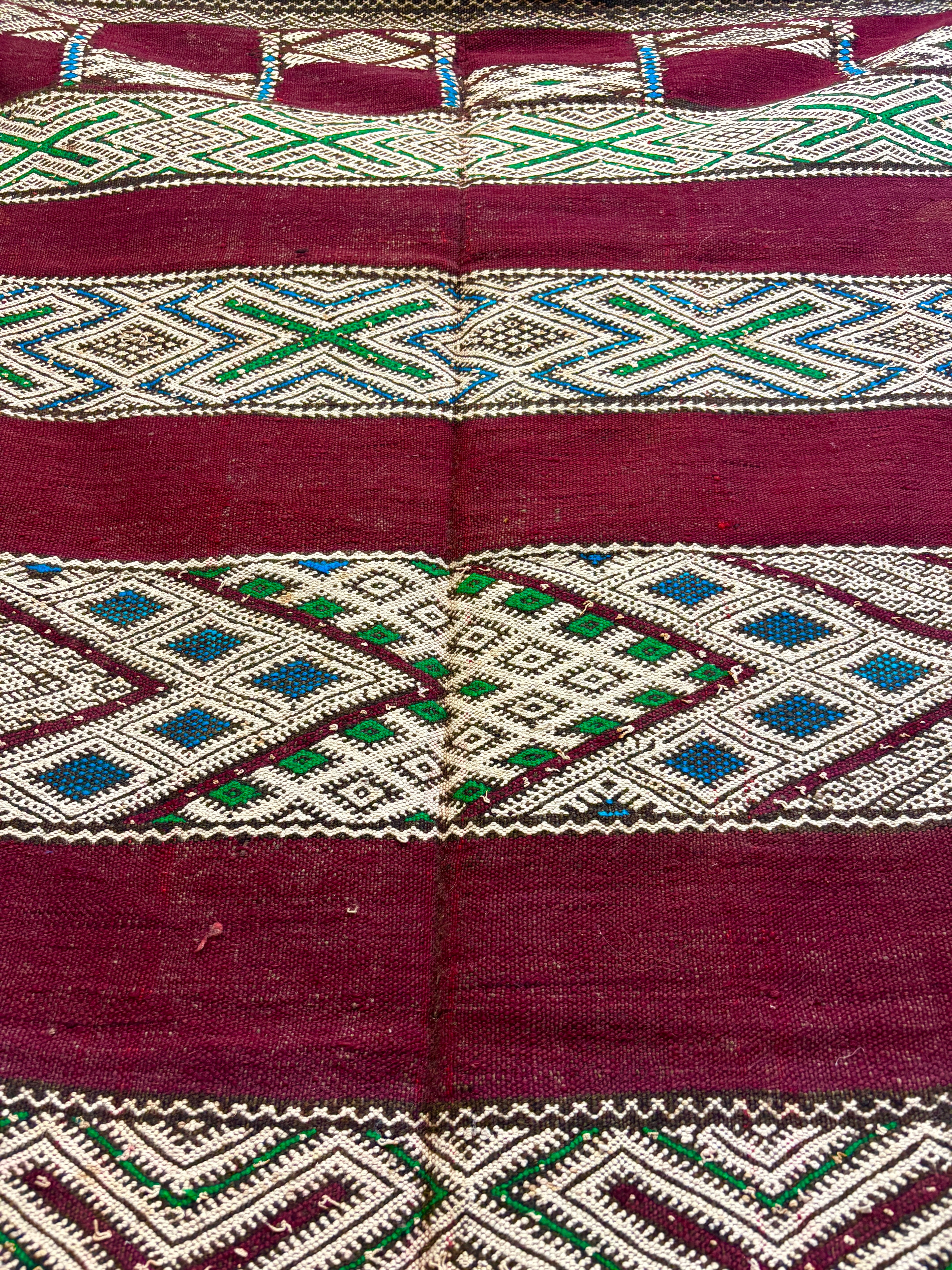 Zemmour Kilim with Aubergine Ground and Ivory Brocaded Bands