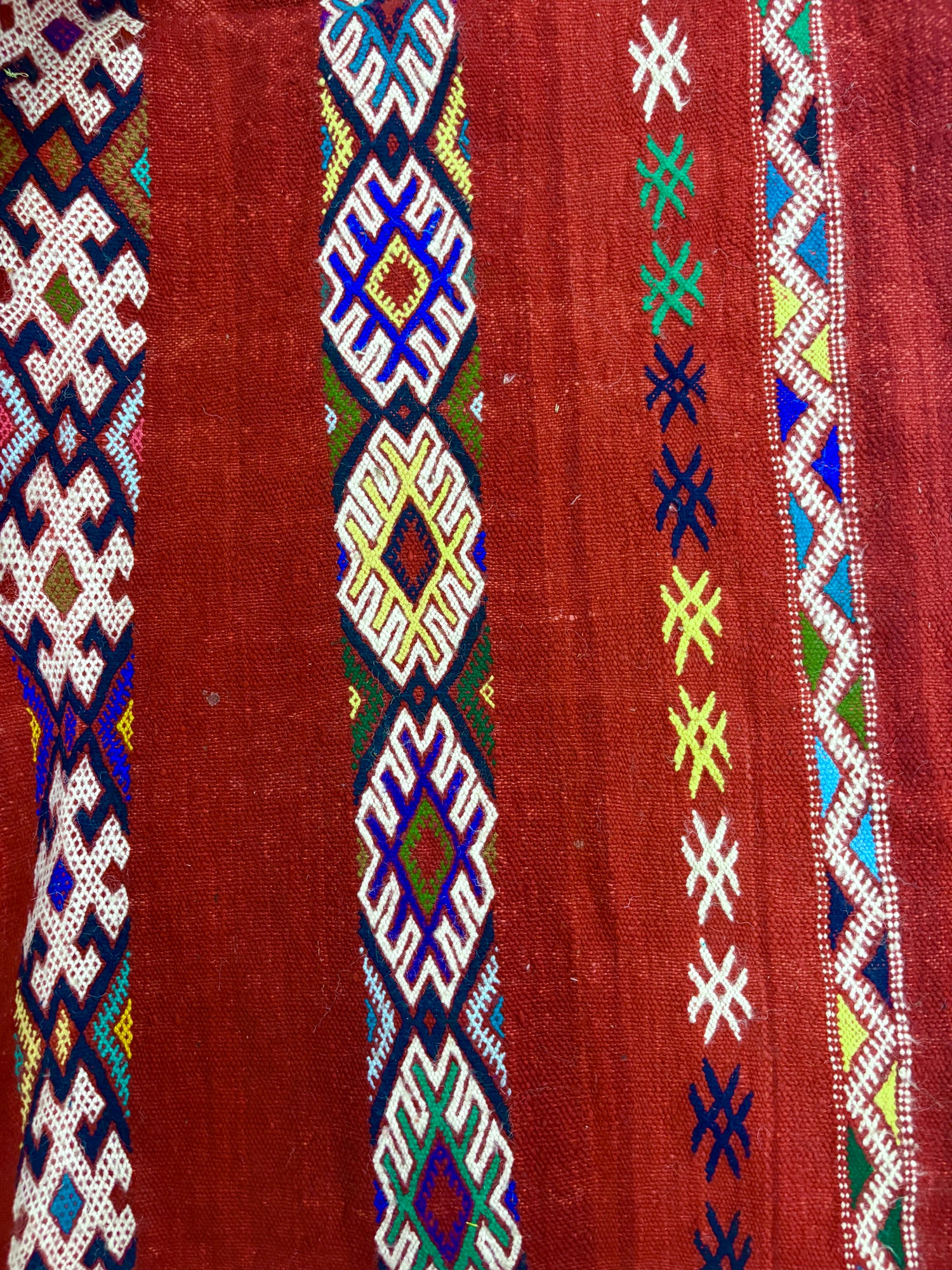 Kilim with Crimson Field and Polychrome Brocaded Bands