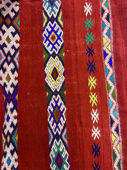 Kilim with Crimson Field and Polychrome Brocaded Bands