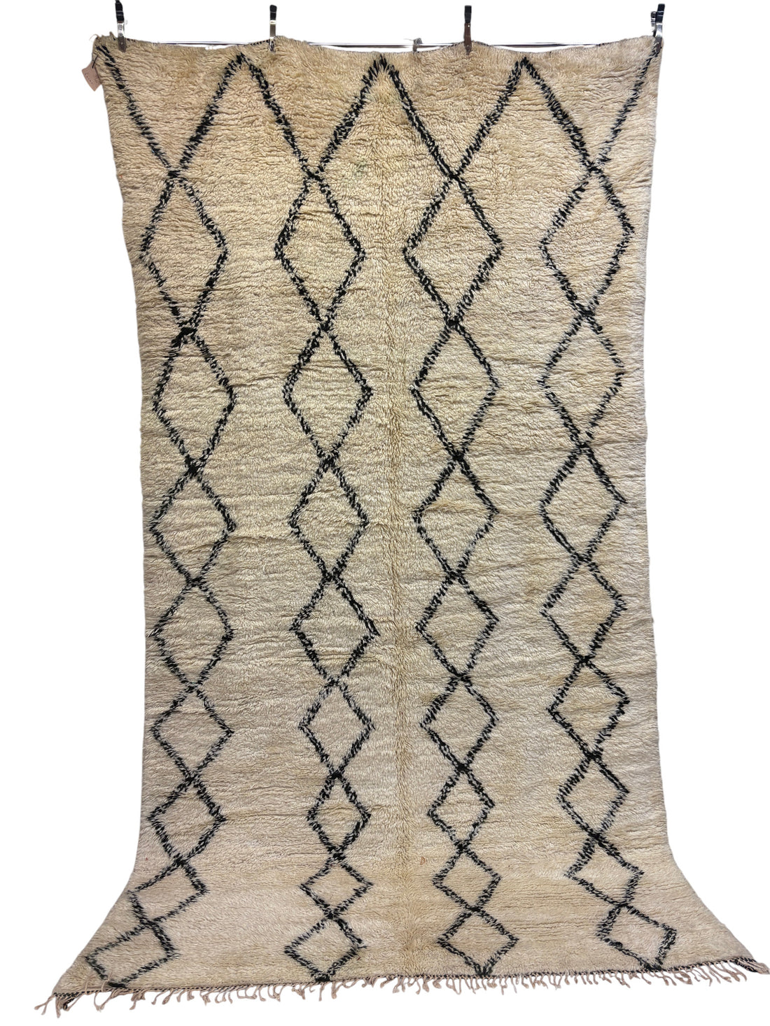 Beni Ourain Rug with Ivory Field and Black Diamond Lattice