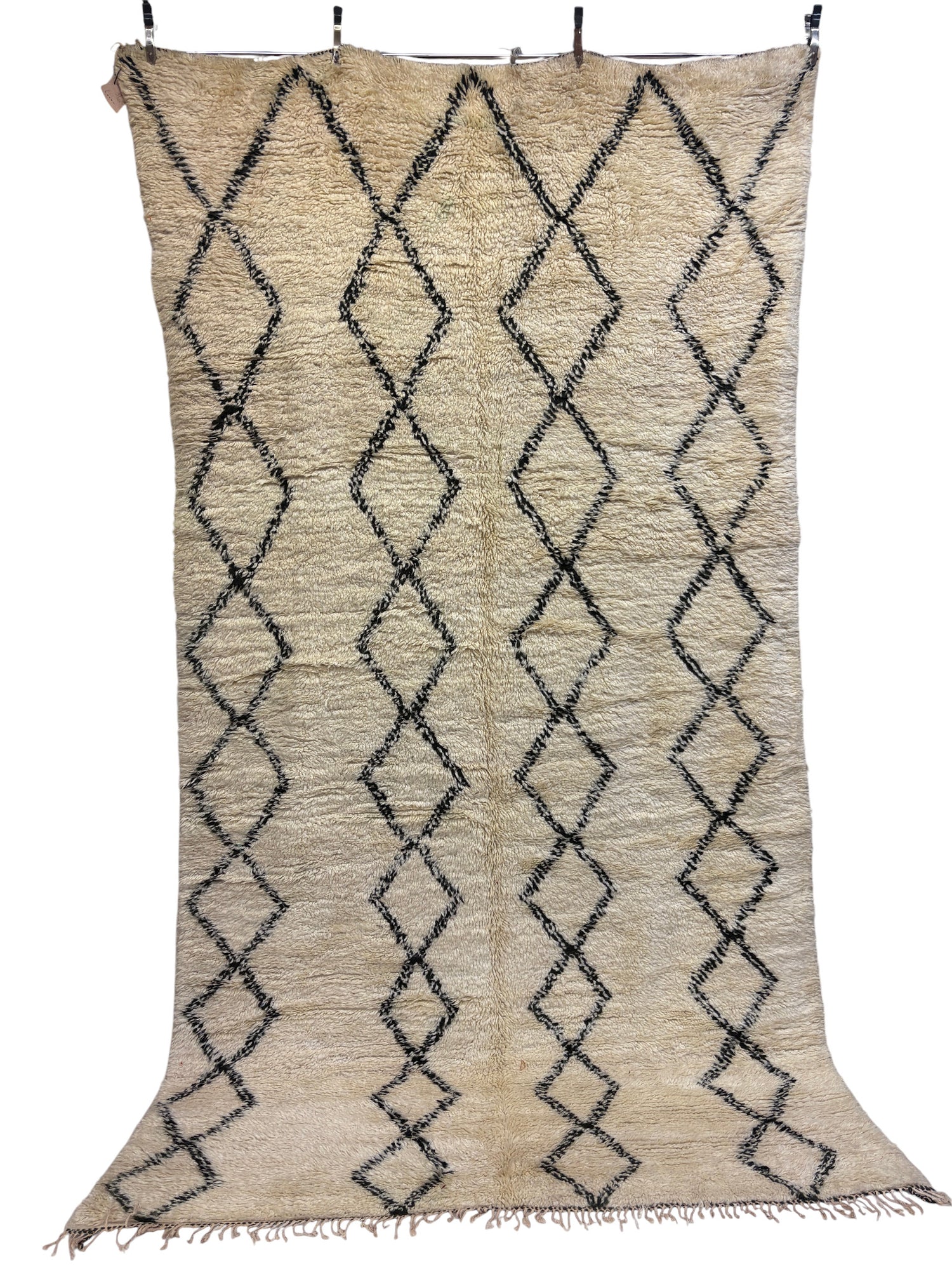 Beni Ourain Rug with Ivory Field and Black Diamond Lattice