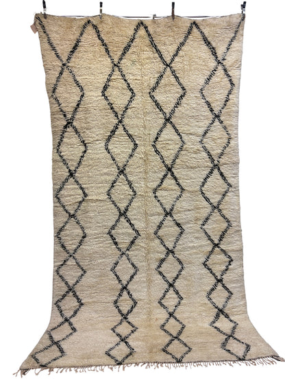 Beni Ourain Rug with Ivory Field and Black Diamond Lattice