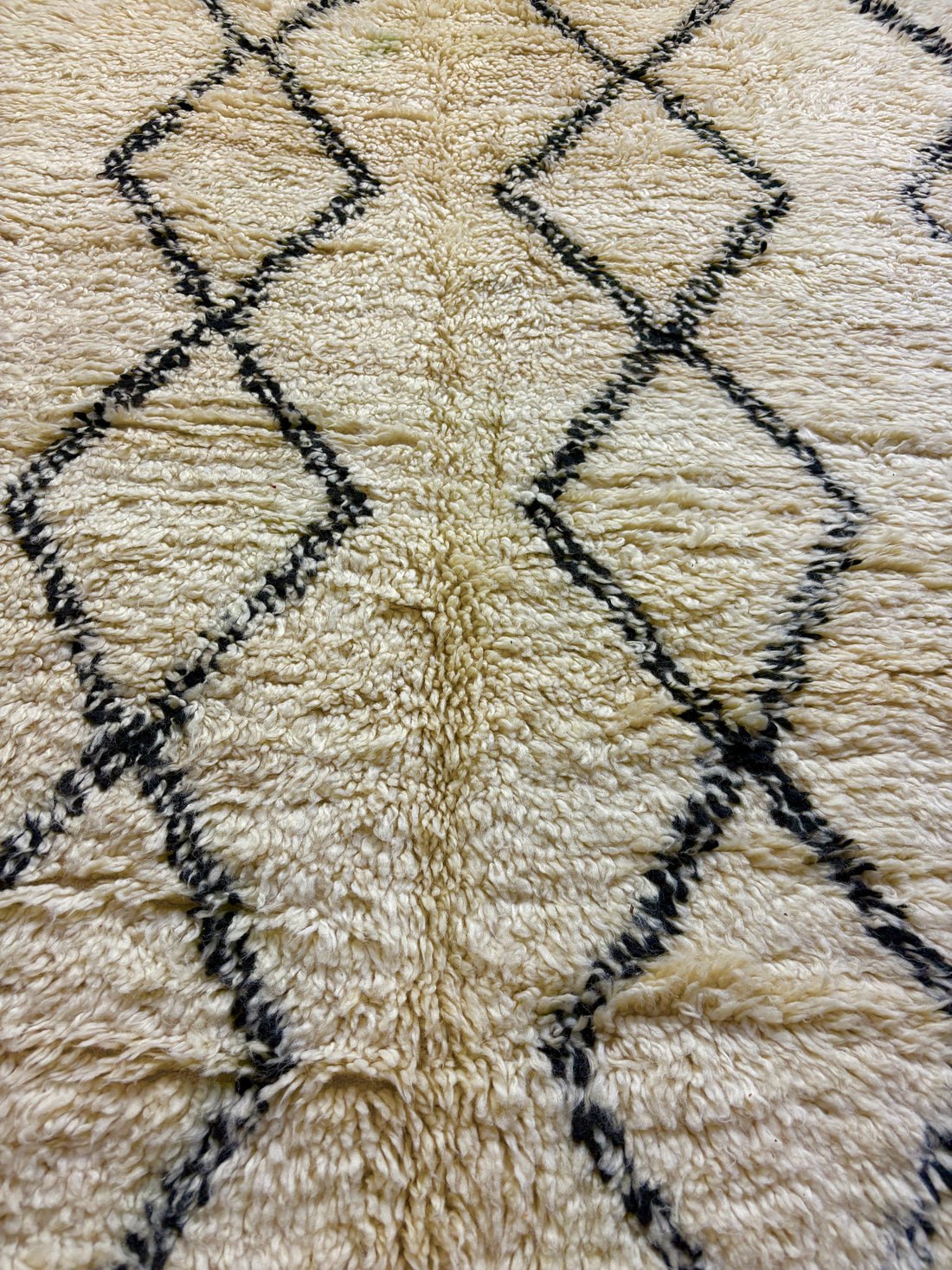 Beni Ourain Rug with Ivory Field and Black Diamond Lattice