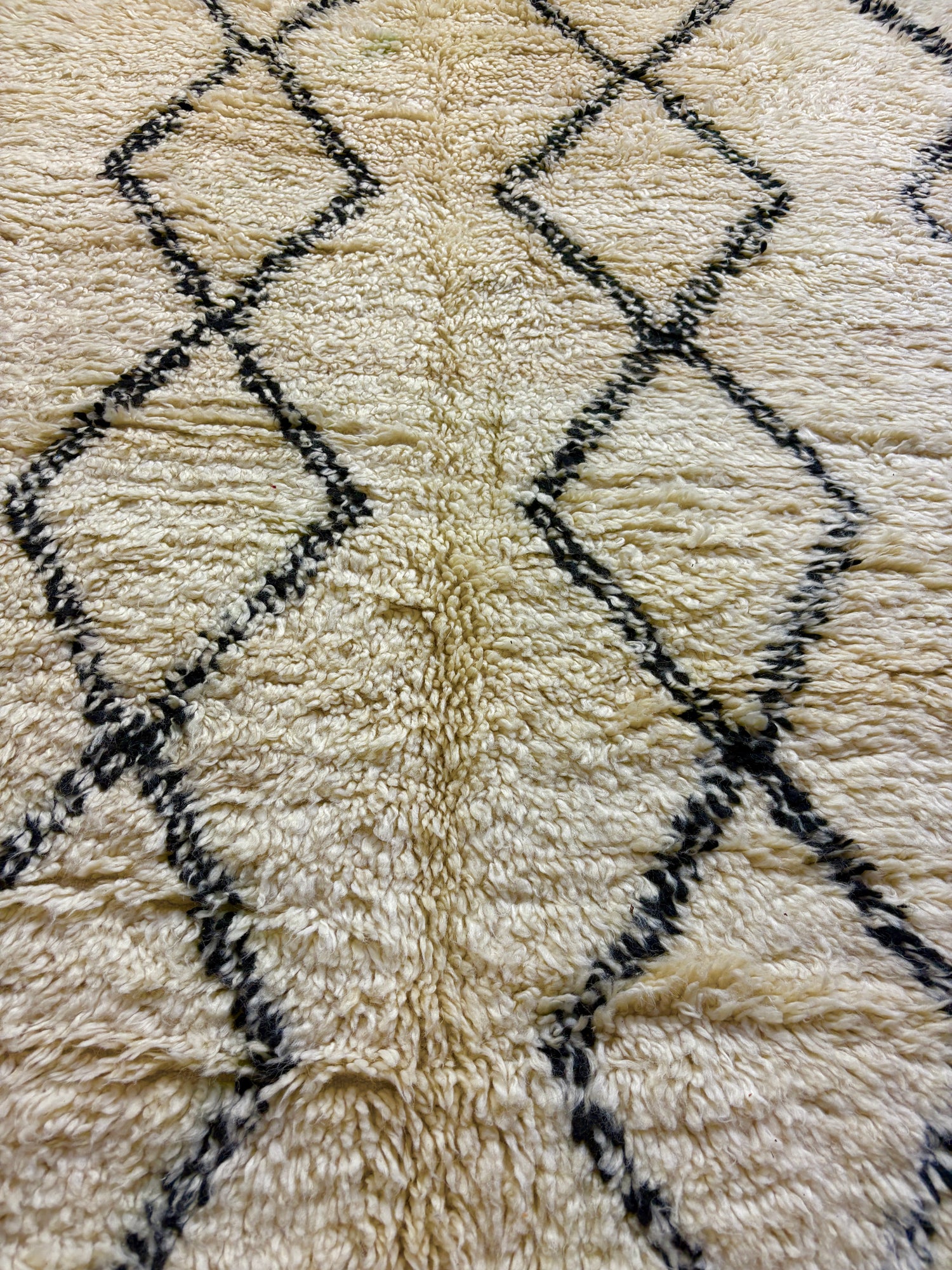 Beni Ourain Rug with Ivory Field and Black Diamond Lattice