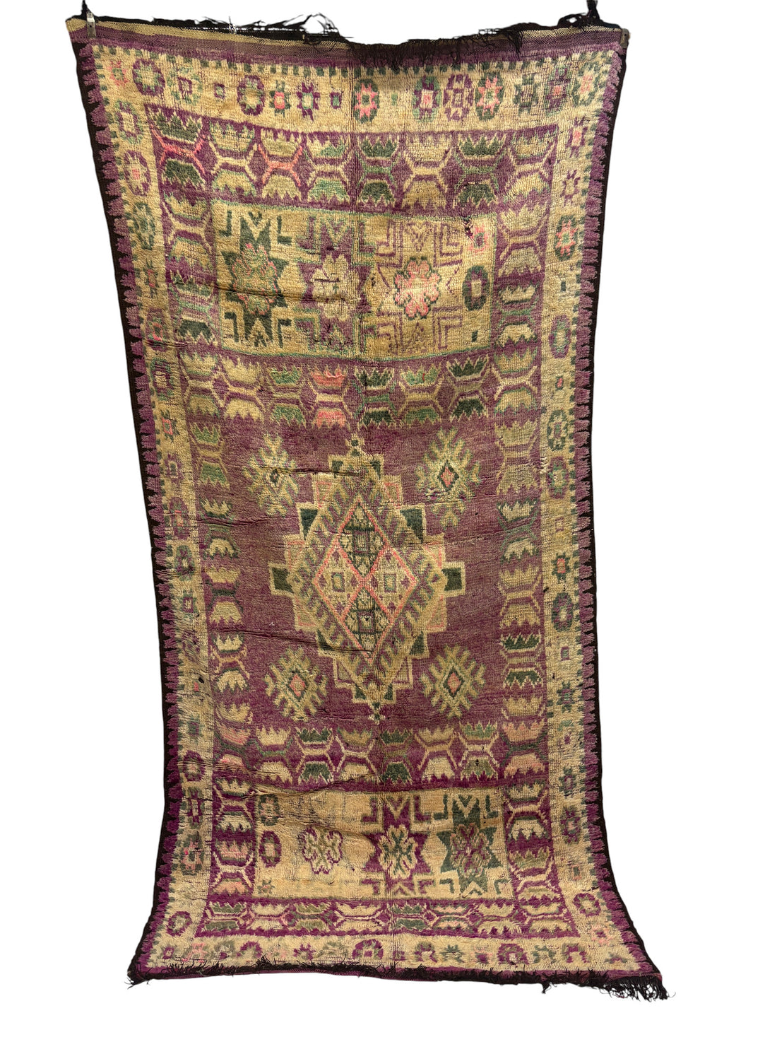 Vintage Boujaad Rug with Aubergine Field and Stepped Diamond Medallion