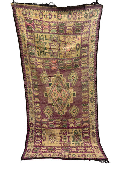 Vintage Boujaad Rug with Aubergine Field and Stepped Diamond Medallion