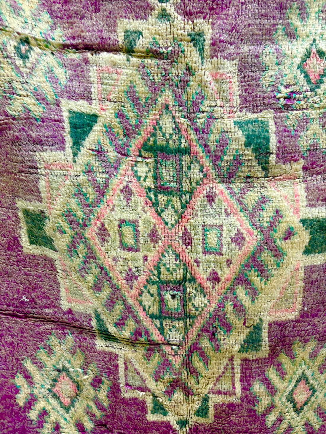 Vintage Boujaad Rug with Aubergine Field and Stepped Diamond Medallion