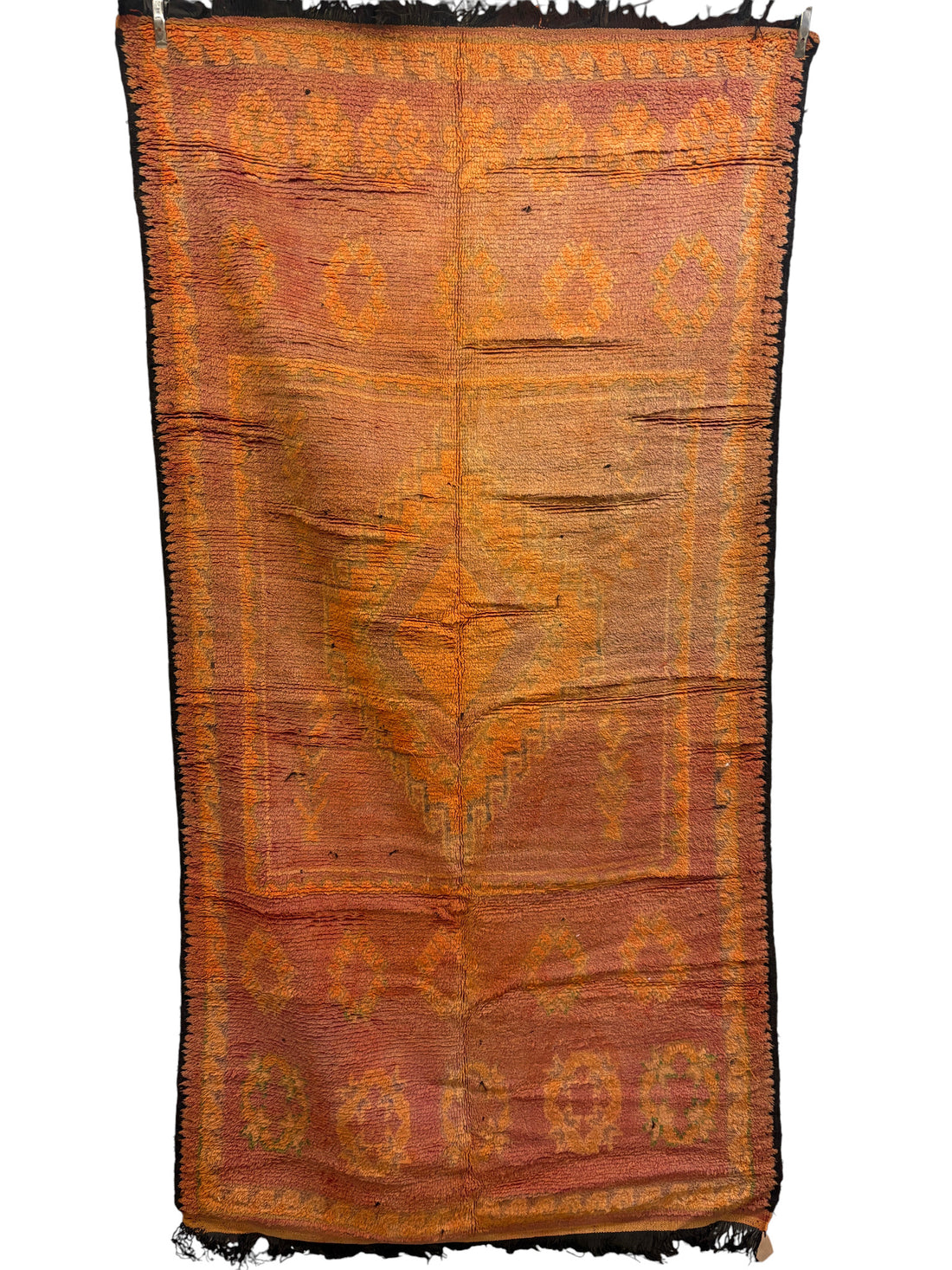 Vintage Boujaad Rug with Sun-Faded Saffron and Rose Field