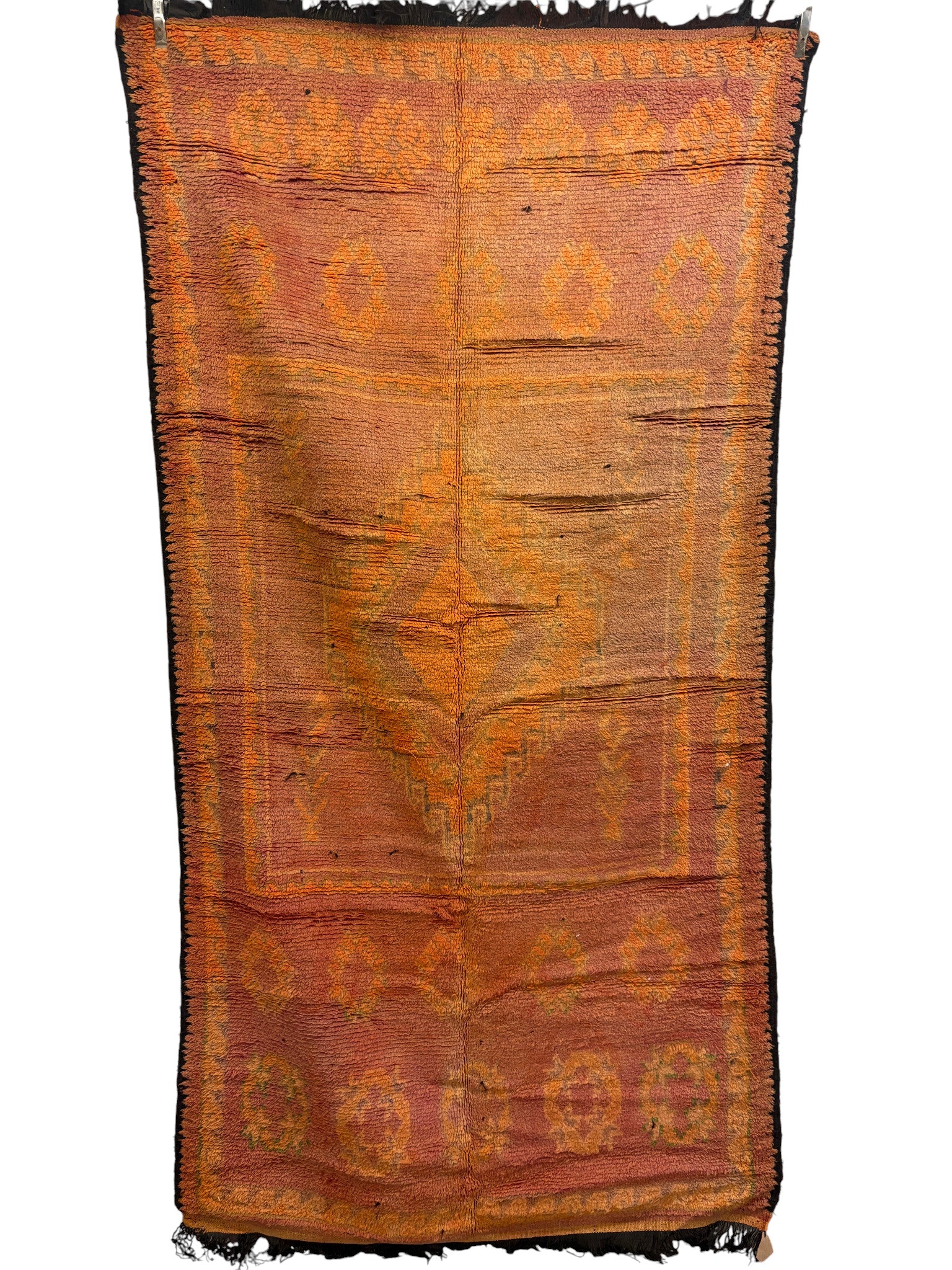 Vintage Boujaad Rug with Sun-Faded Saffron and Rose Field