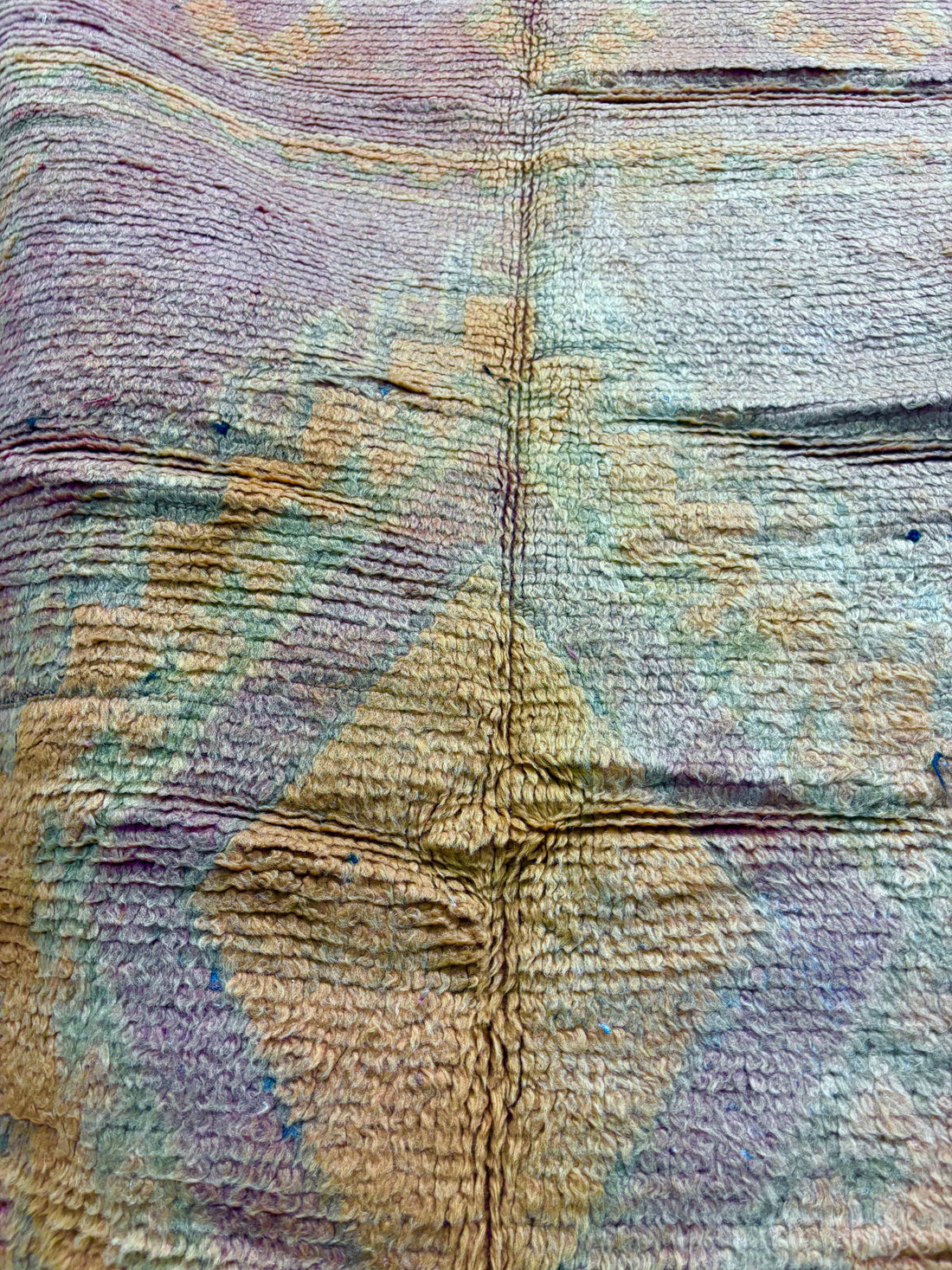 Vintage Boujaad Rug with Sun-Faded Saffron and Rose Field