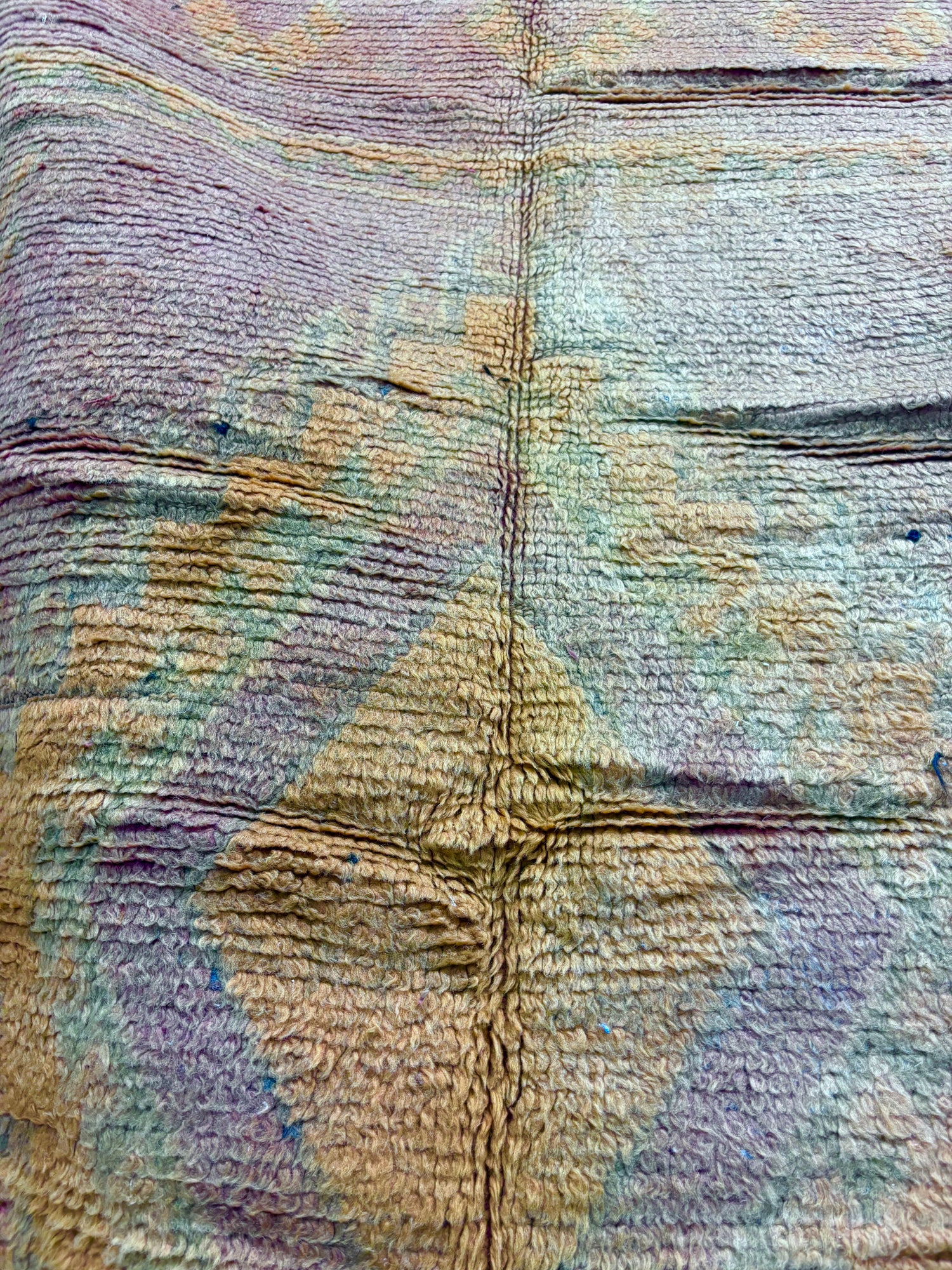 Vintage Boujaad Rug with Sun-Faded Saffron and Rose Field