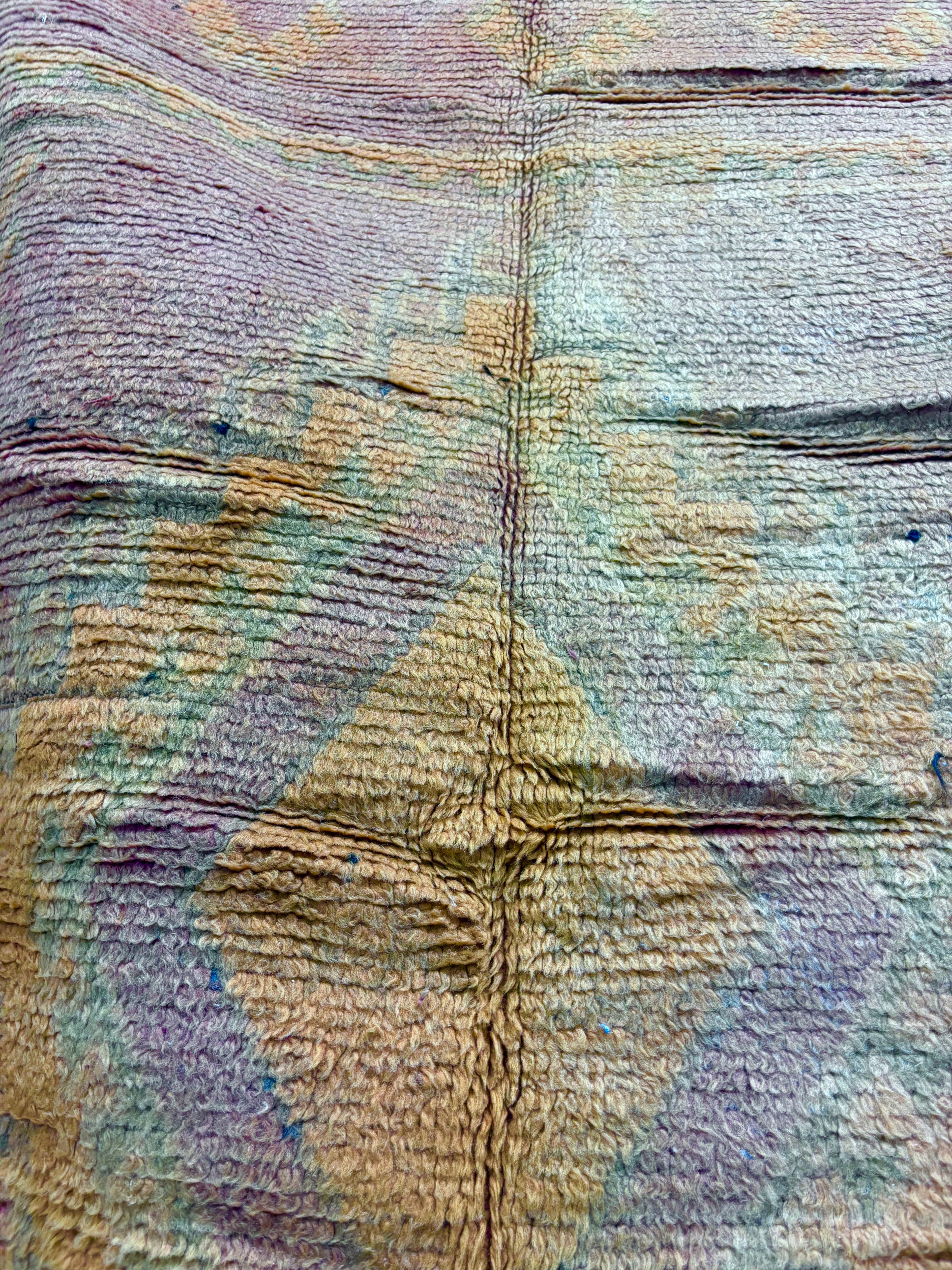 Vintage Boujaad Rug with Sun-Faded Saffron and Rose Field