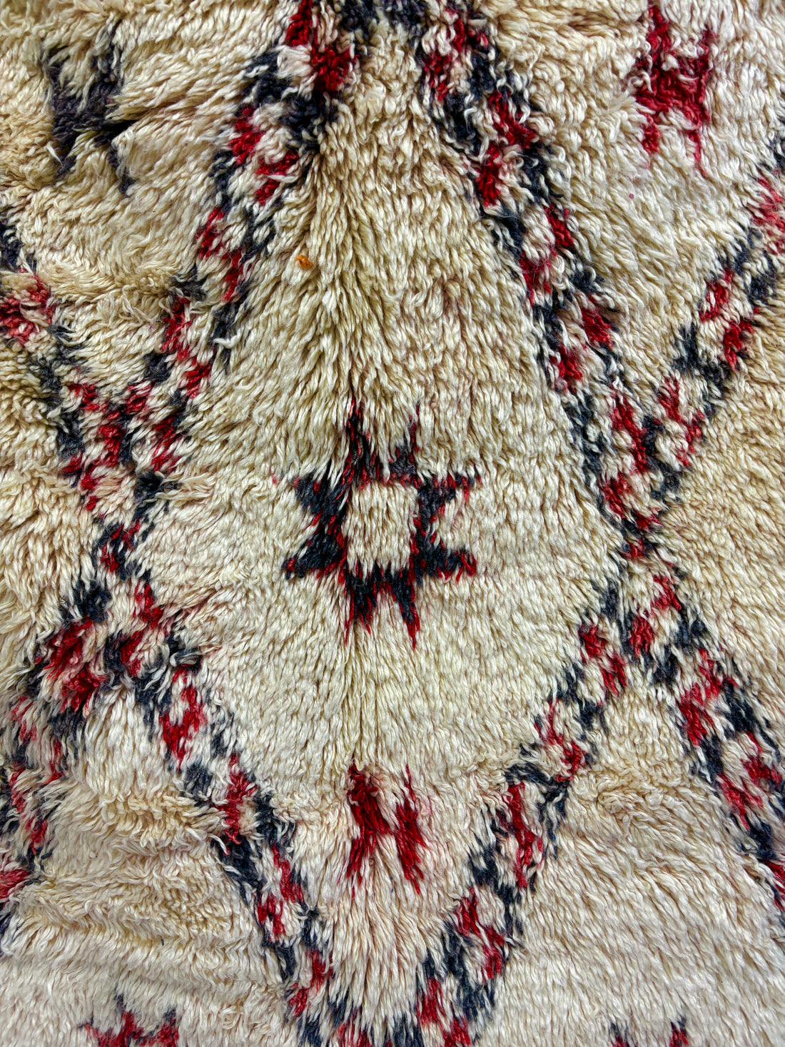 Beni Ourain Rug with Diamond Lattice and Crimson Stars