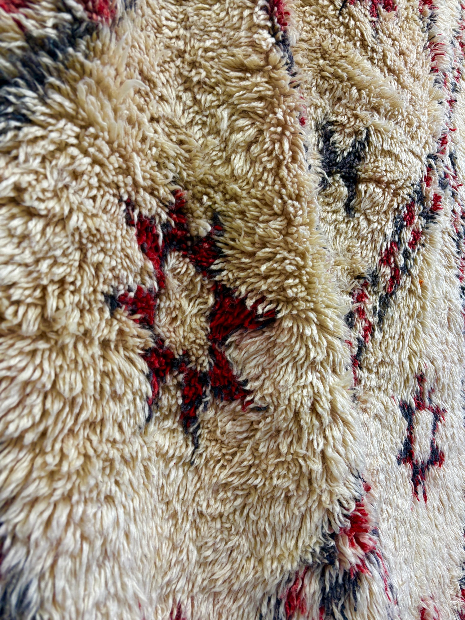 Beni Ourain Rug with Diamond Lattice and Crimson Stars