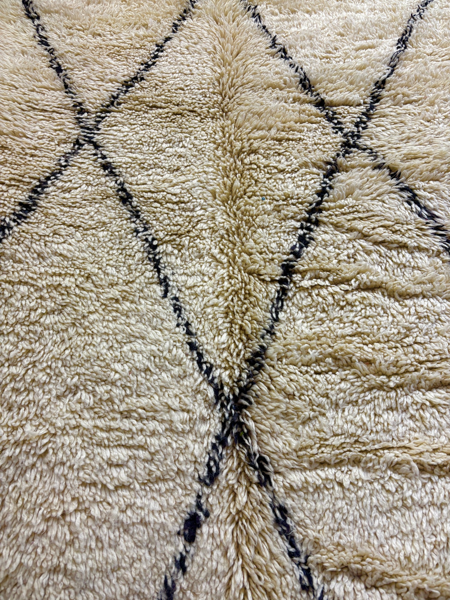 Handwoven Beni Ourain Moroccan Rug in Ivory Wool with Classic Black Diamond Lattice