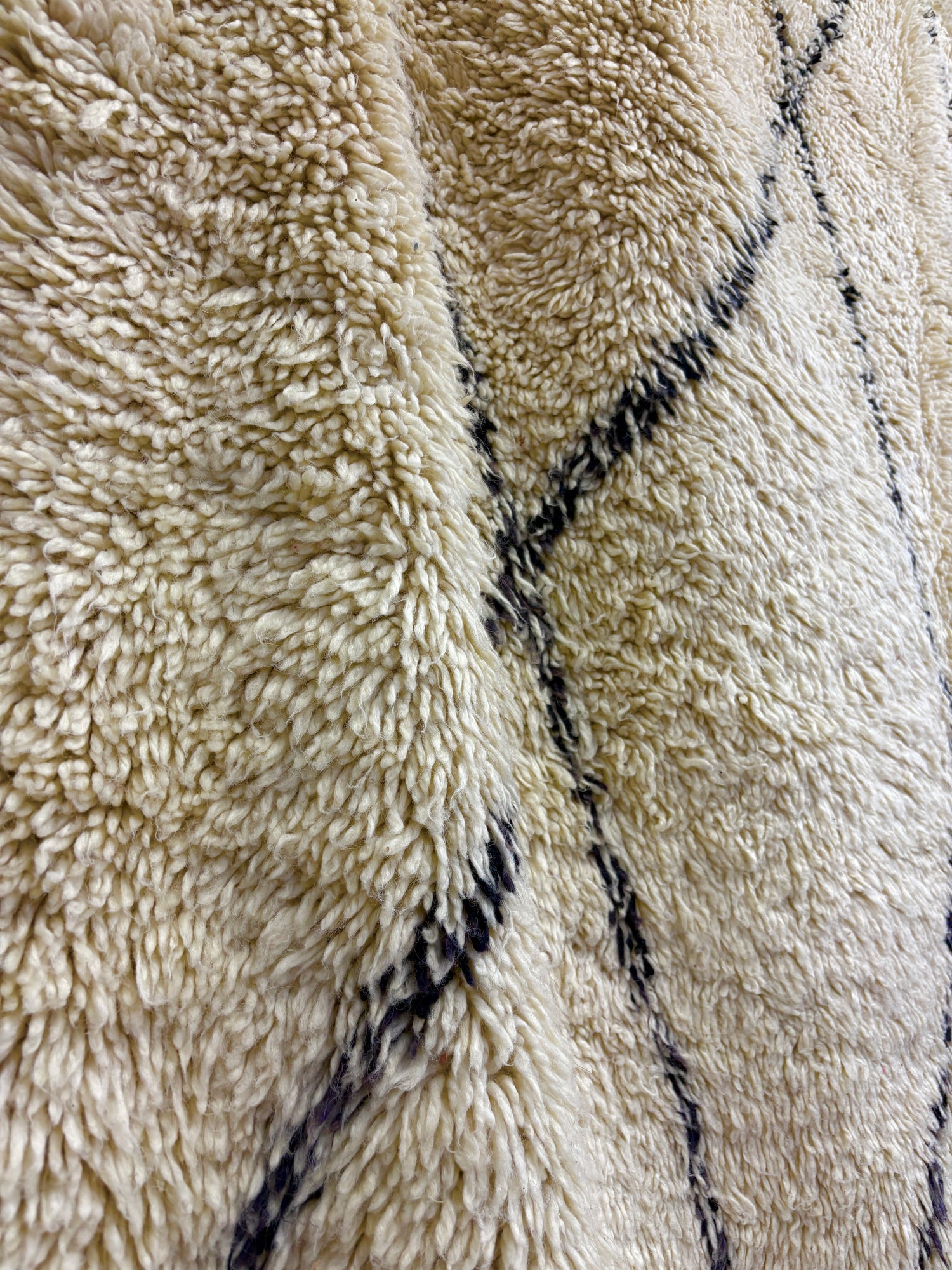 Handwoven Beni Ourain Moroccan Rug in Ivory Wool with Classic Black Diamond Lattice