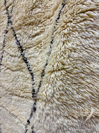 Handwoven Beni Ourain Moroccan Rug in Ivory Wool with Classic Black Diamond Lattice