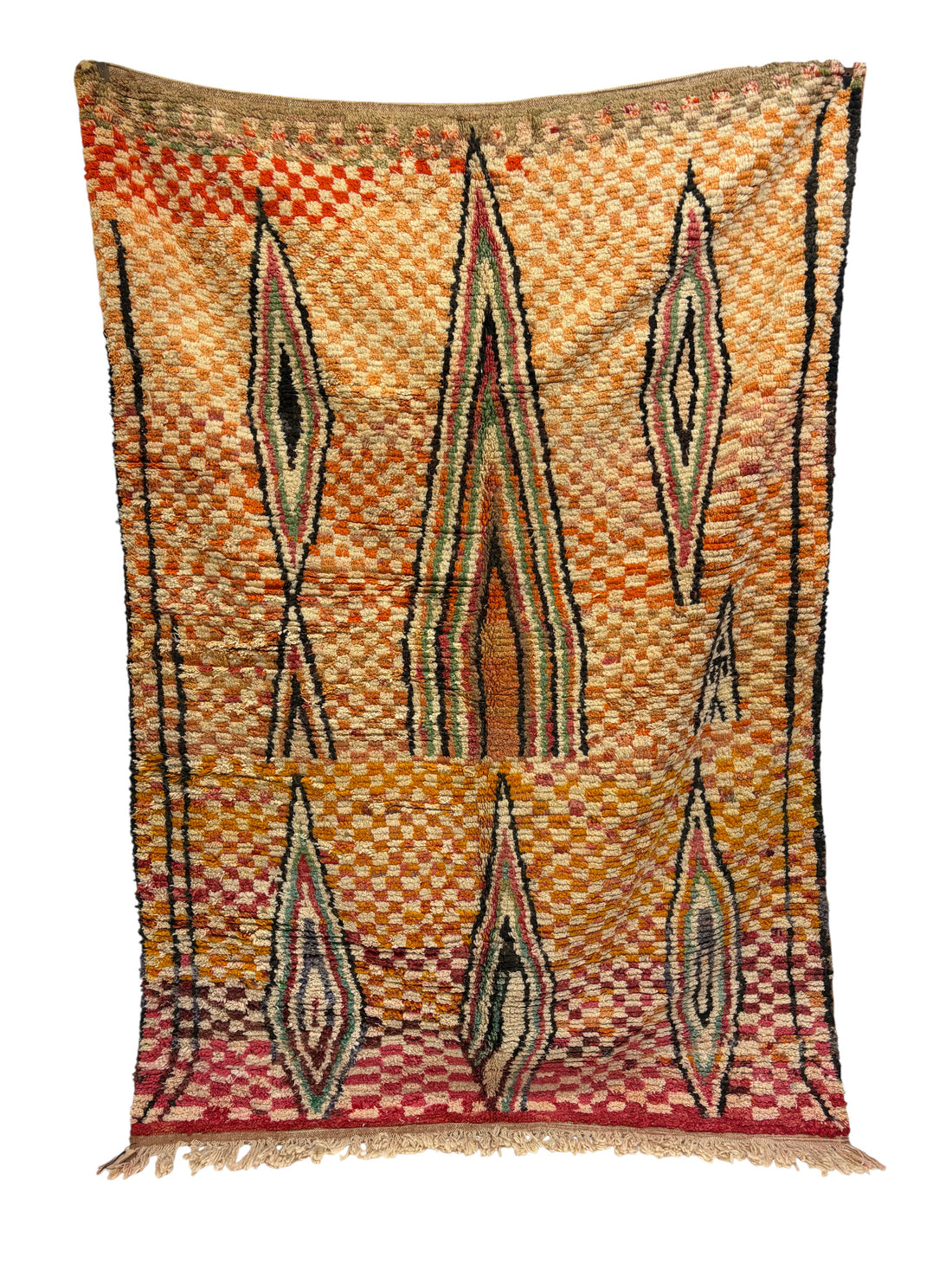 Vintage Boujaad Moroccan Rug in Saffron, Rust, and Berry Wool