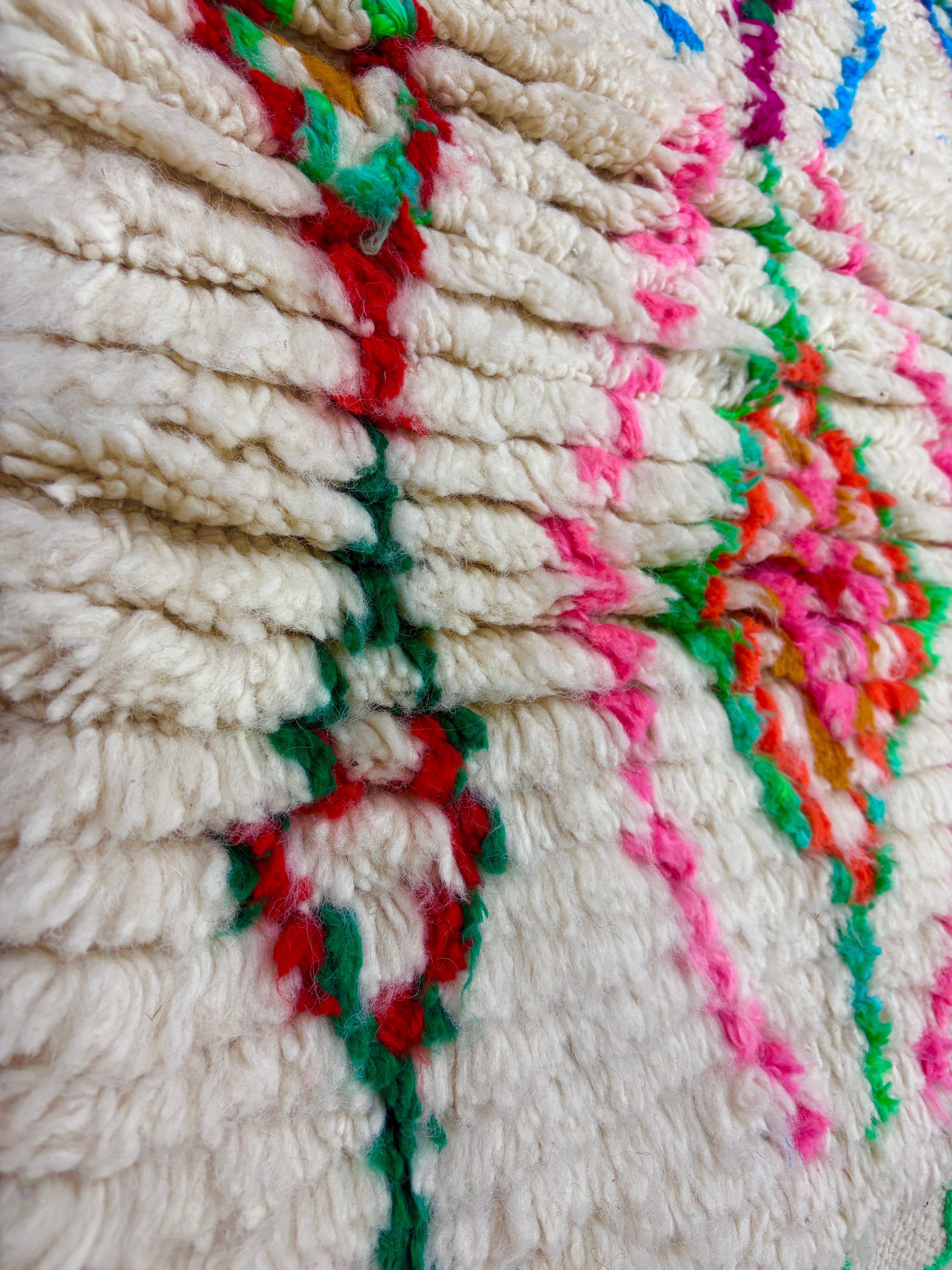 Handwoven Azilal Berber Accent Rug in Ivory Wool with Stacked Diamond Medallions