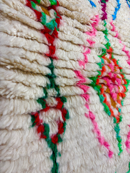 Handwoven Azilal Berber Accent Rug in Ivory Wool with Stacked Diamond Medallions