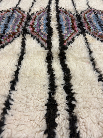 Handwoven Azilal Berber Accent Rug in Ivory Wool with Vertical Stripes