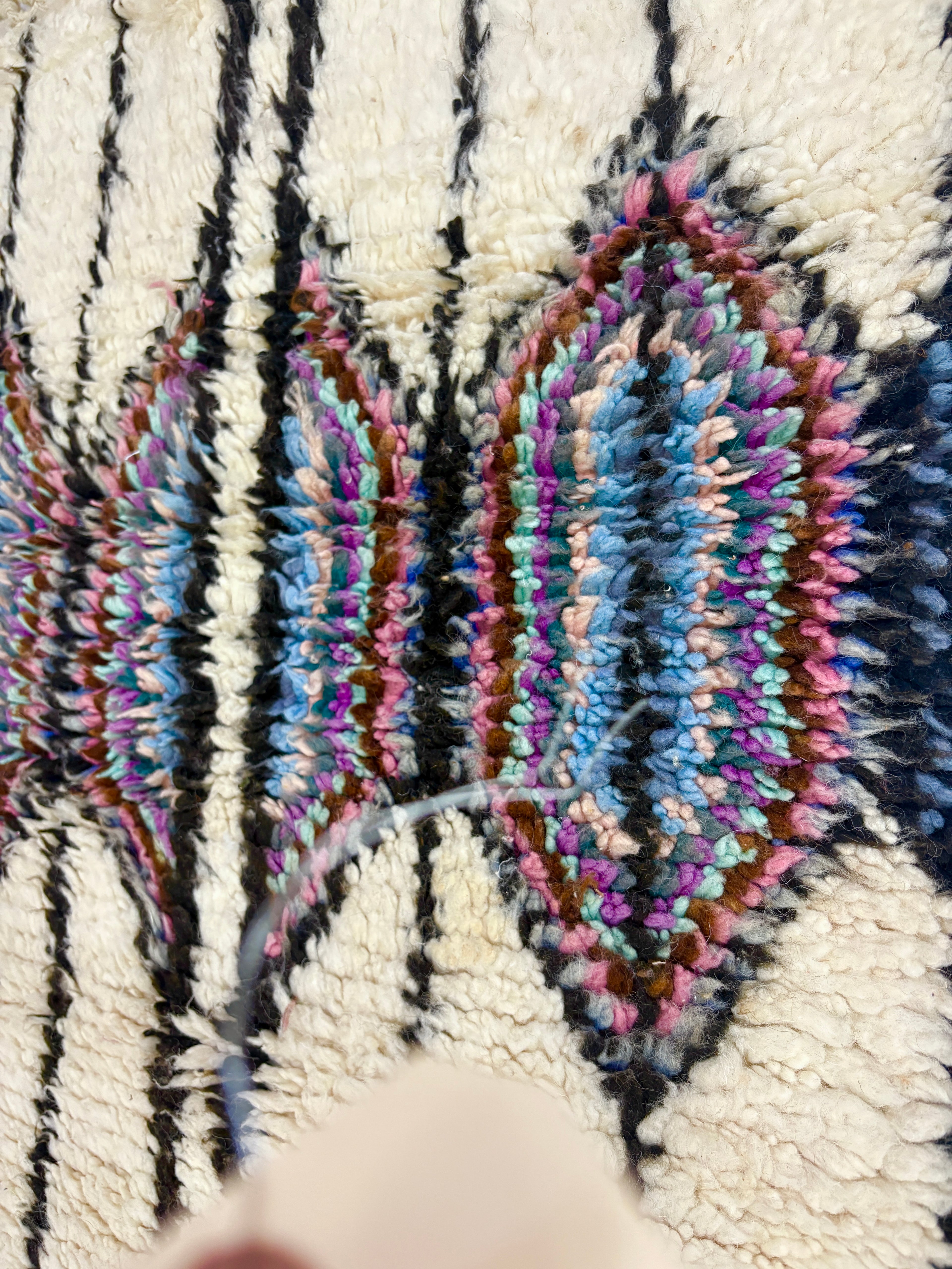 Handwoven Azilal Berber Accent Rug in Ivory Wool with Vertical Stripes