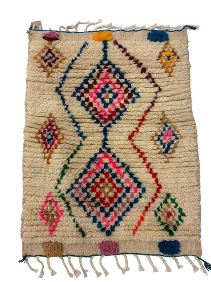 Handwoven Azilal Berber Accent Rug in Ivory Wool