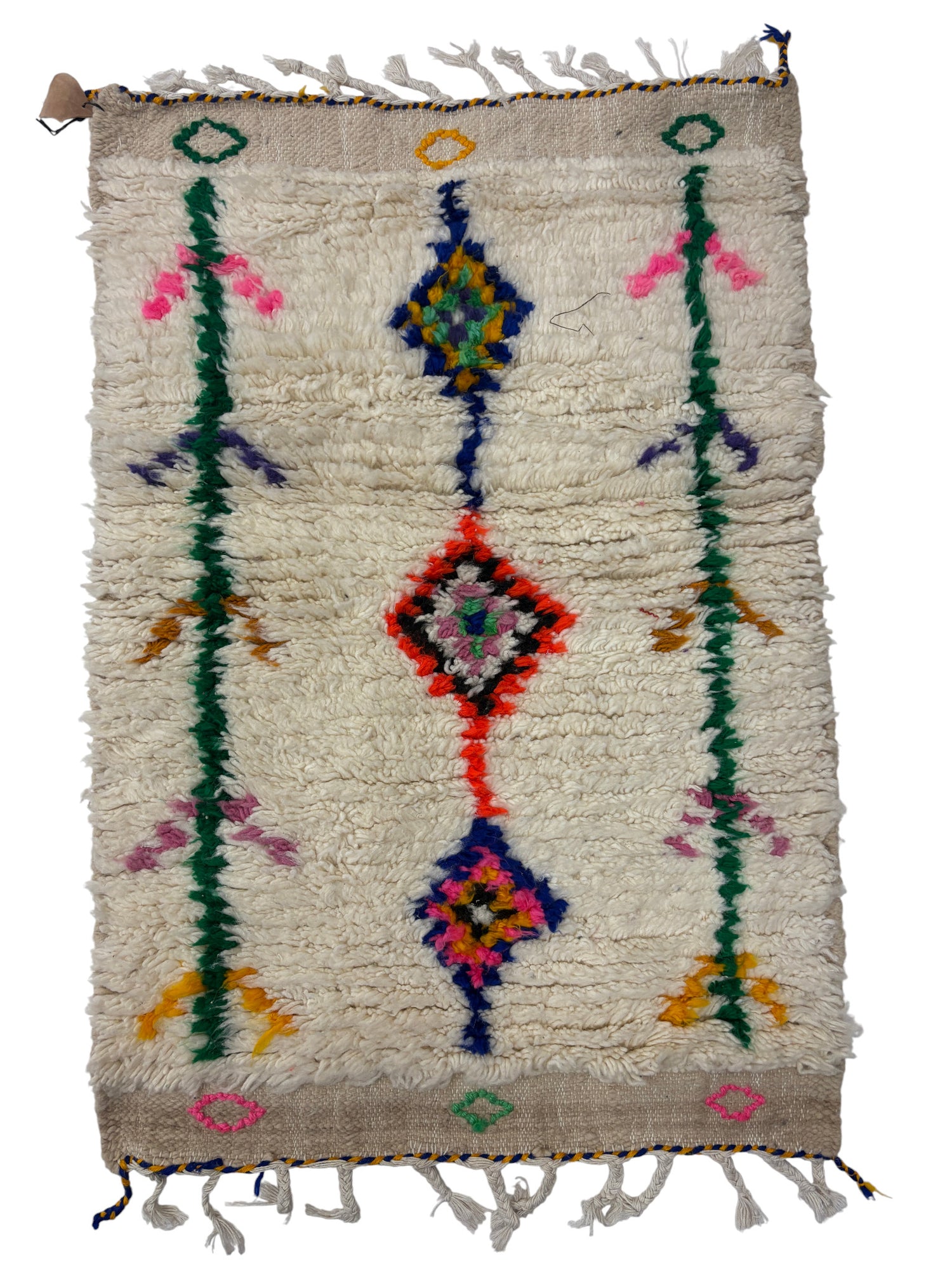Handwoven Azilal Berber Accent Rug in Ivory Wool