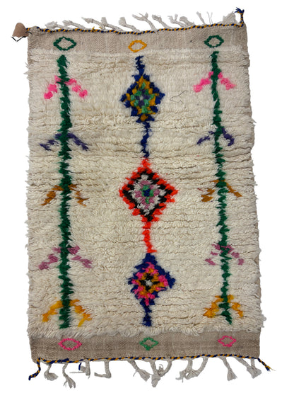 Handwoven Azilal Berber Accent Rug in Ivory Wool