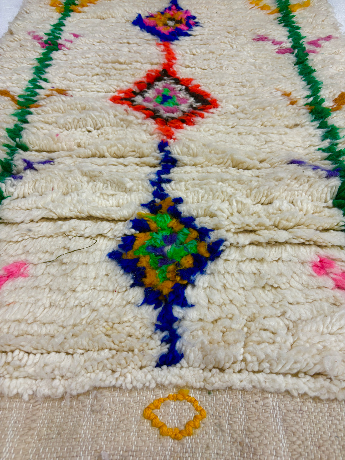 Handwoven Azilal Berber Accent Rug in Ivory Wool