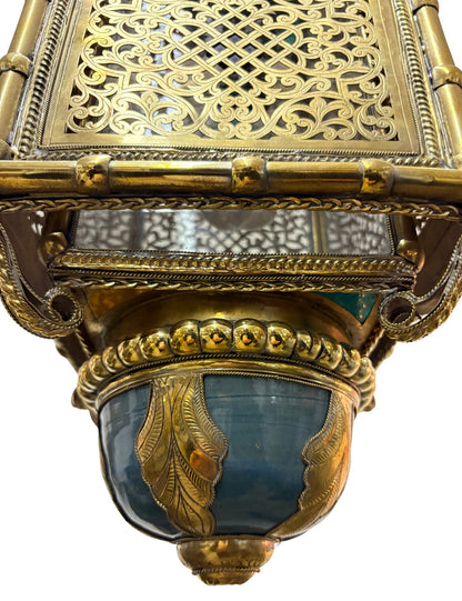 Ornate Filigree Brass and Ceramic Inlay Lamp