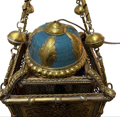 Ornate Filigree Brass and Ceramic Inlay Lamp