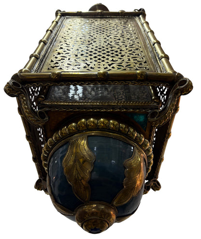 Ornate Filigree Brass and Ceramic Inlay Lamp