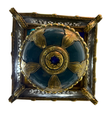 Ornate Filigree Brass and Ceramic Inlay Lamp