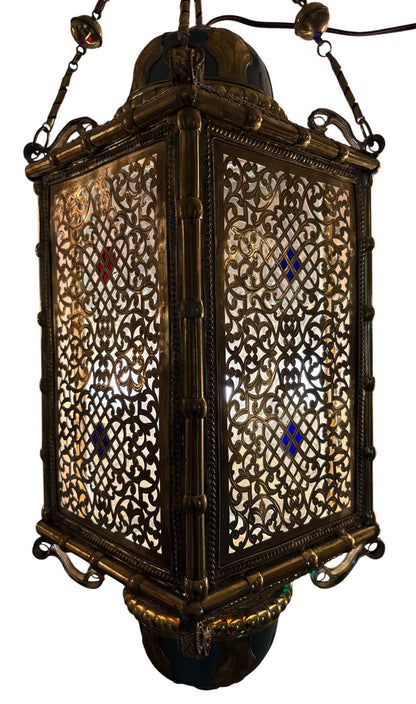 Ornate Filigree Brass and Ceramic Inlay Lamp