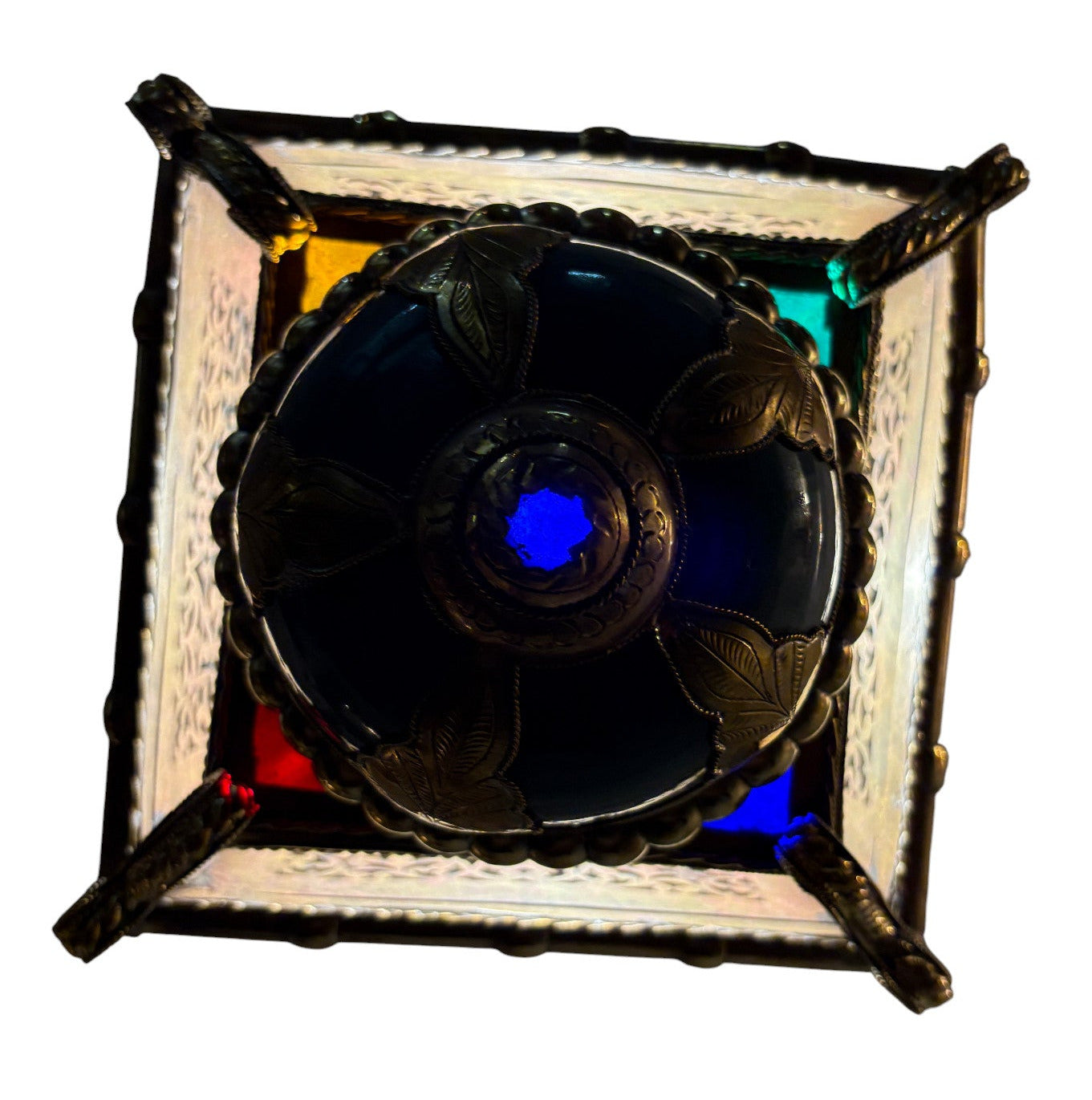 Ornate Filigree Brass and Ceramic Inlay Lamp