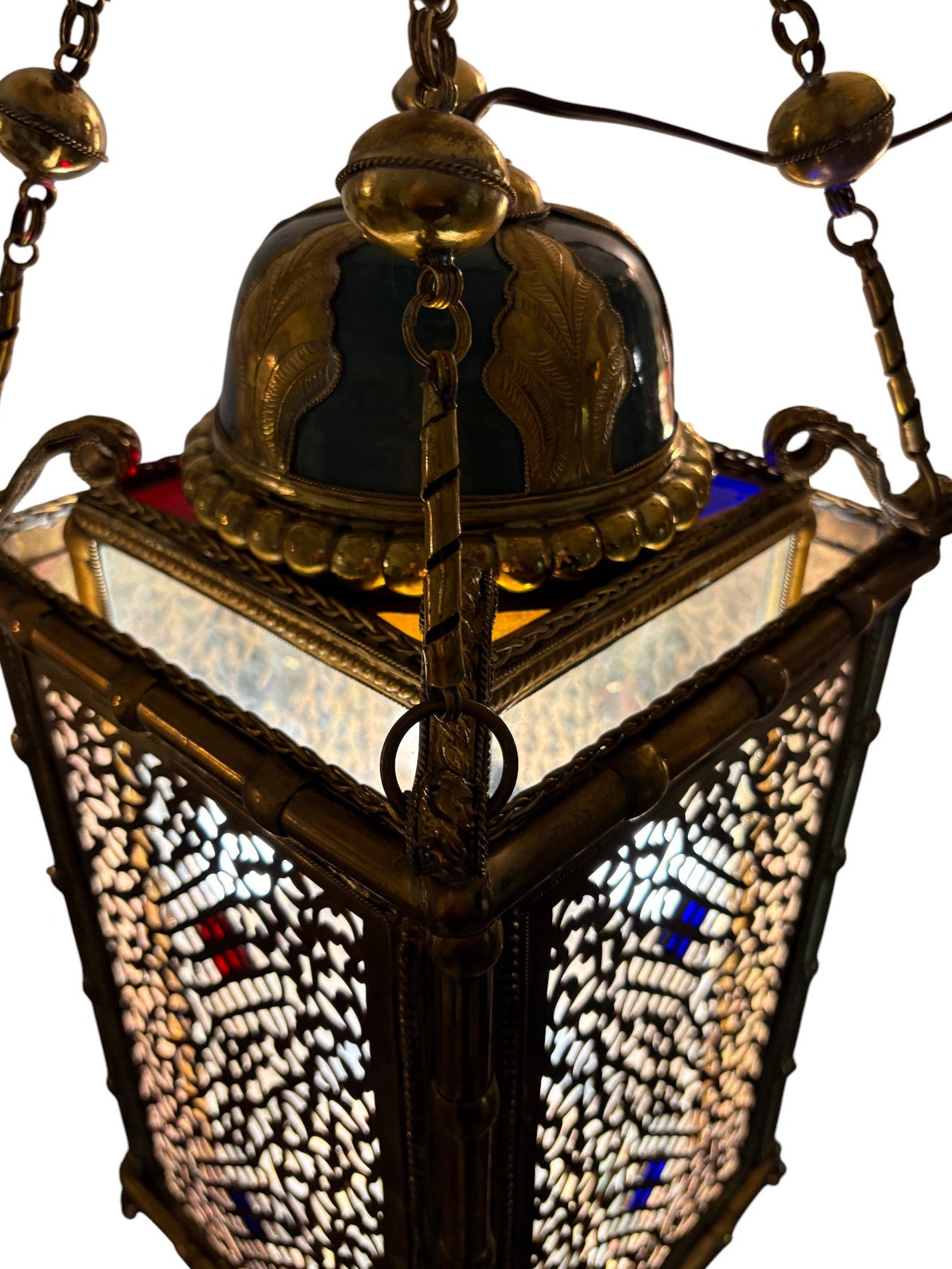 Ornate Filigree Brass and Ceramic Inlay Lamp