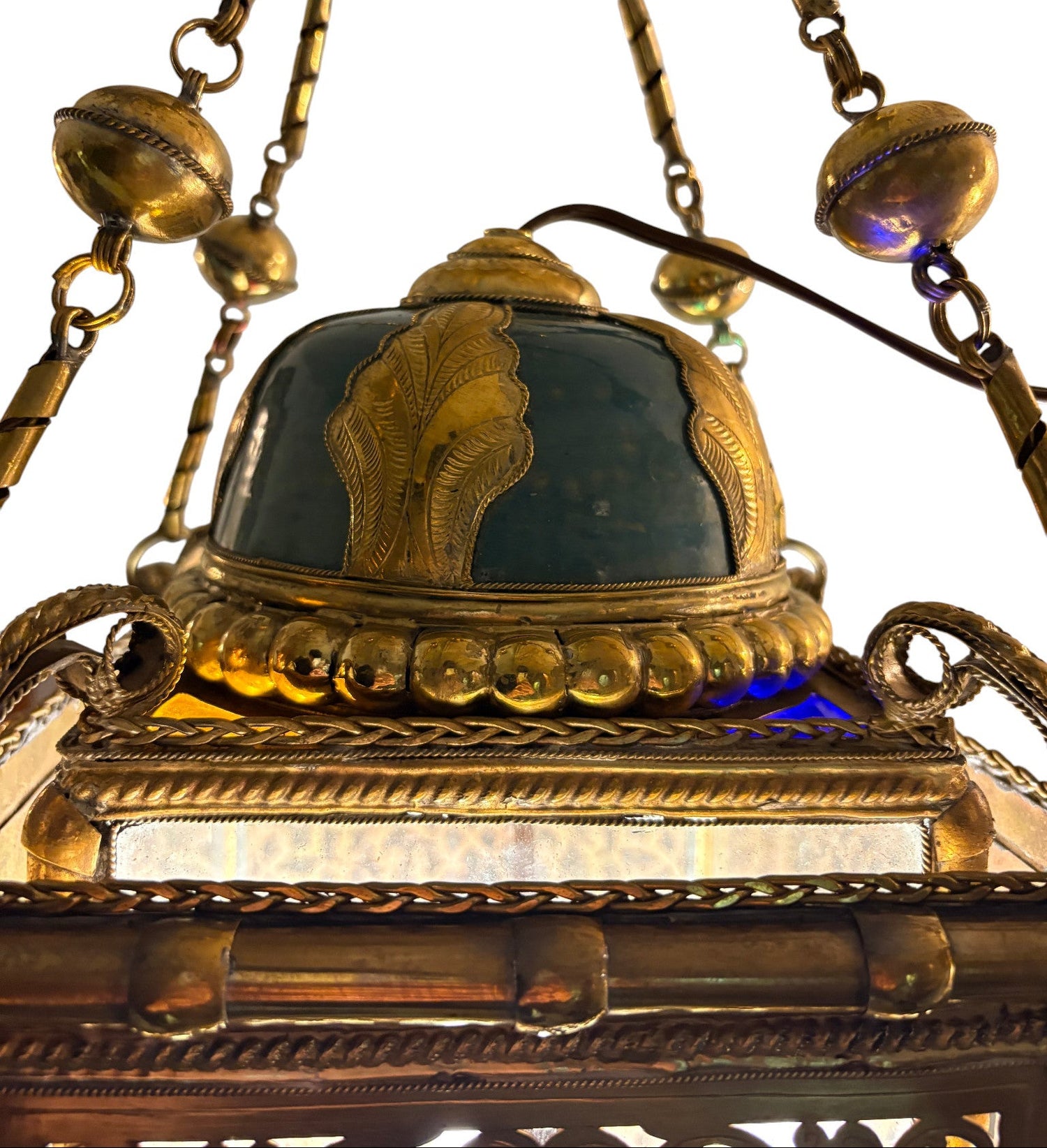 Ornate Filigree Brass and Ceramic Inlay Lamp