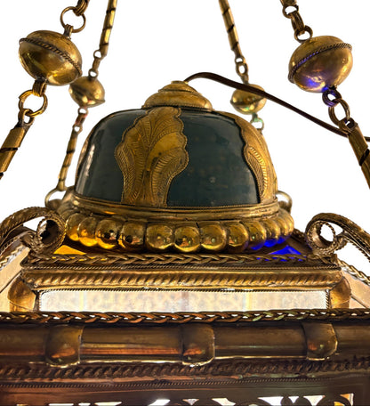 Ornate Filigree Brass and Ceramic Inlay Lamp