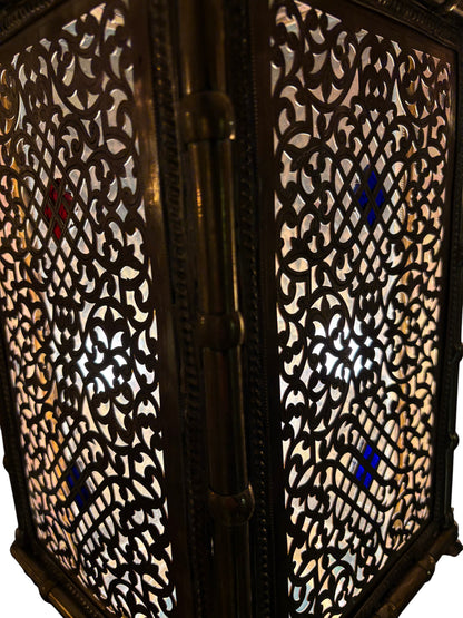 Ornate Filigree Brass and Ceramic Inlay Lamp
