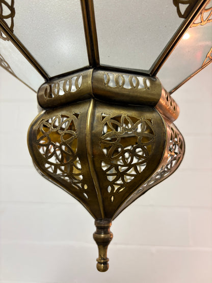 Large White Glass Brass Star Lamp