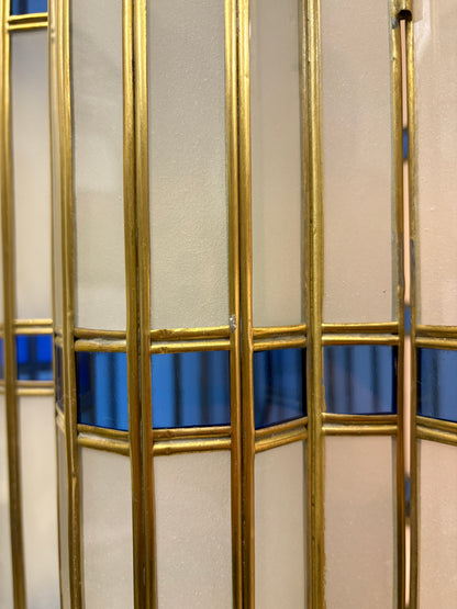 Large Blue and White Glass Brass Lantern
